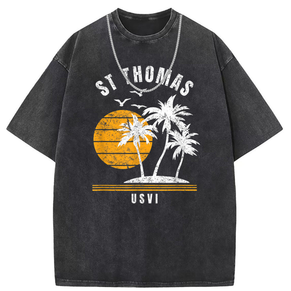 Men T Shirts Short Sleeve T-Shirt Women Washed Old American Street