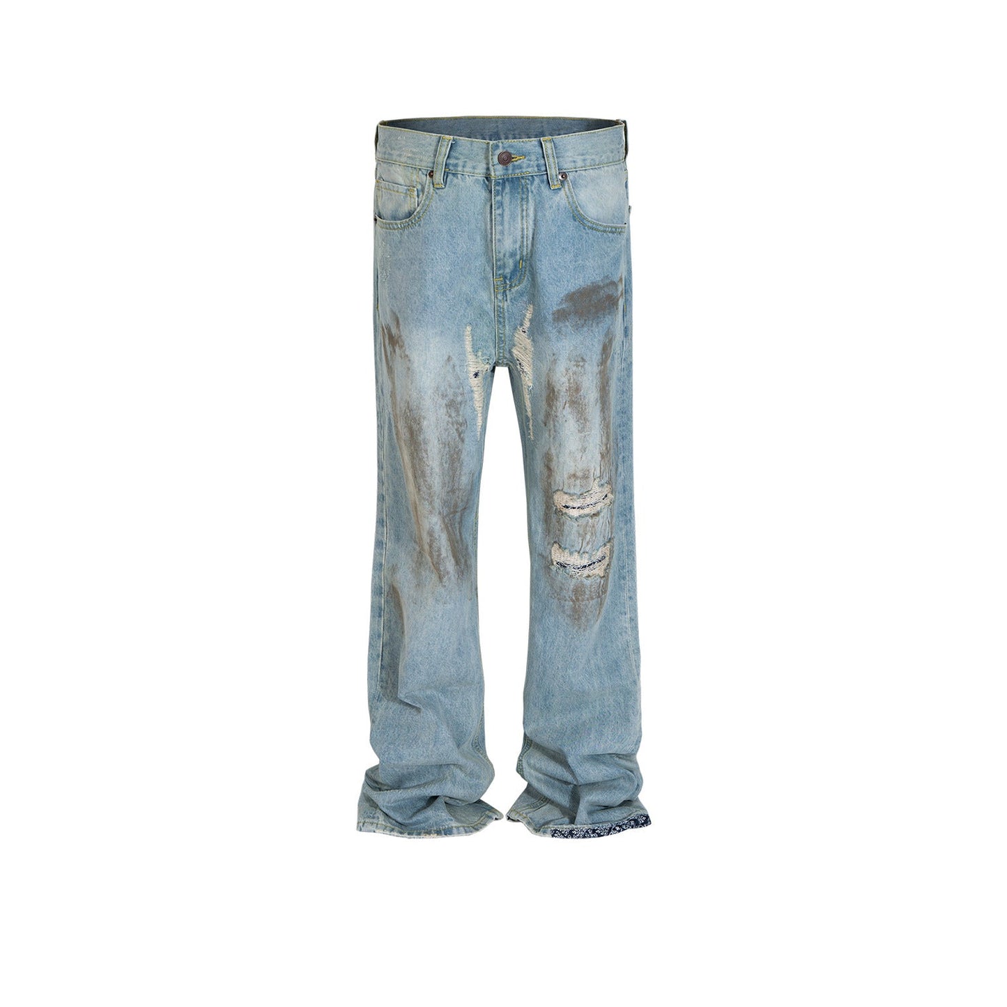 MIJKO Men's Vintage Pants MIJKO Men's Women's Micro-pull Pants Old Splicing Jeans