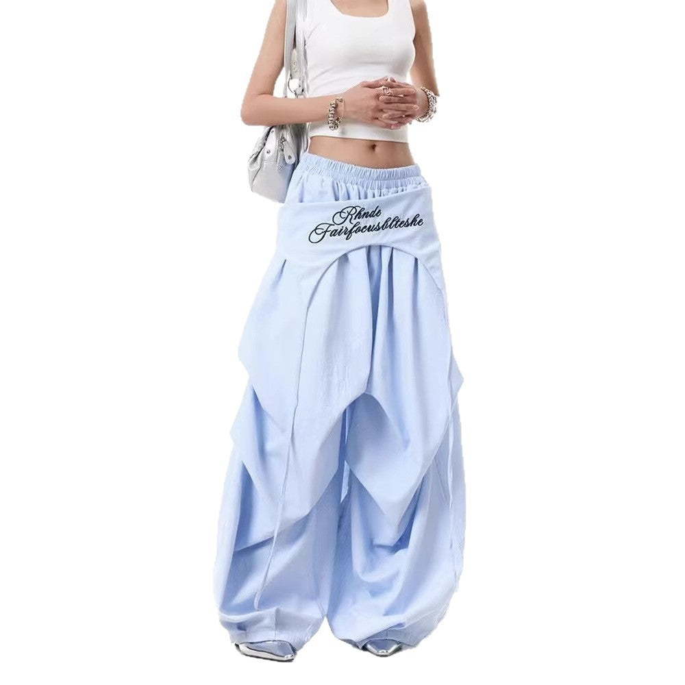 Women casual pants vintage alphabet embroidered casual striped wide-leg pants