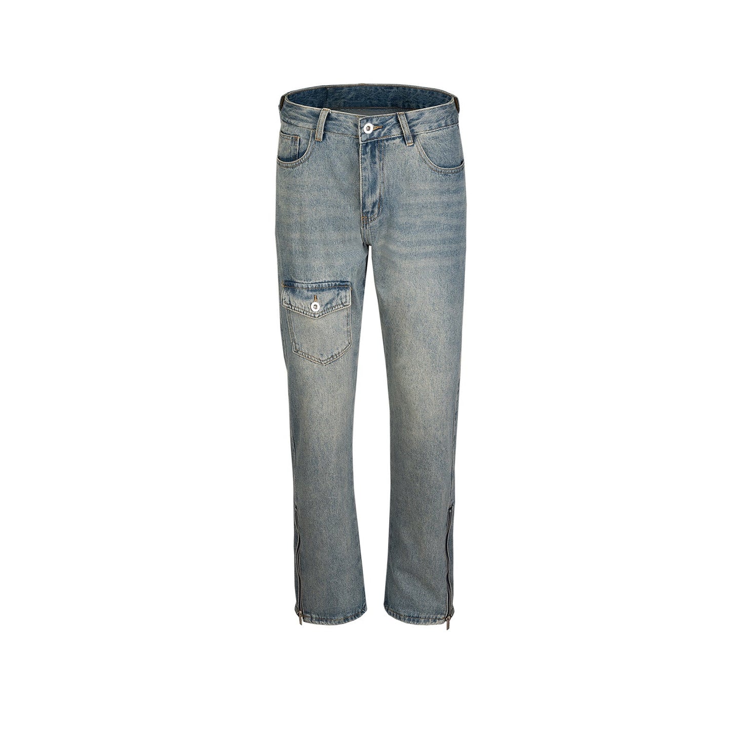 MIJKO Men Vintage Pants MIJKO Hip Hop Pocket Trim Zip Washed Jeans