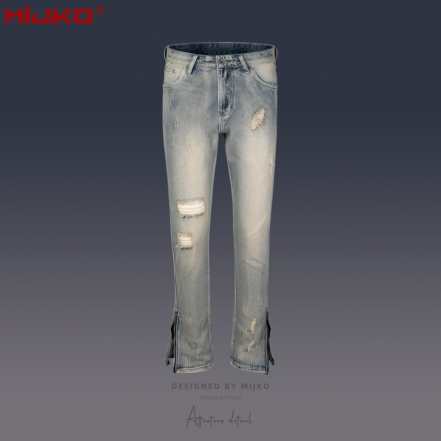 MIJKO Mens Vintage Pants Ripped Jeans