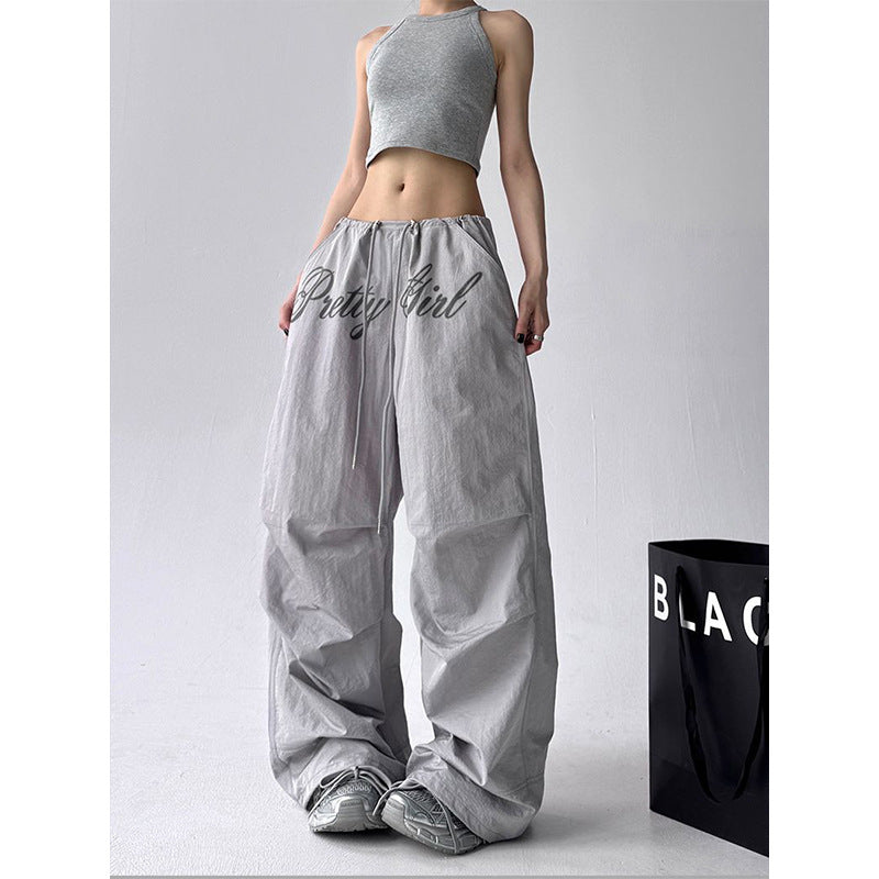 Women casual pants overalls summer retro loose wide-leg pants