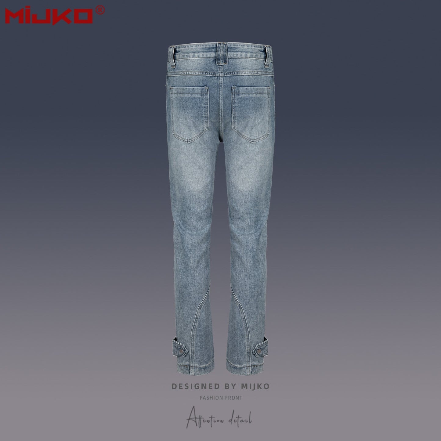 MIJKO Mens Vintage Pants Slim-Fit Zip Wide-Foot Jeans