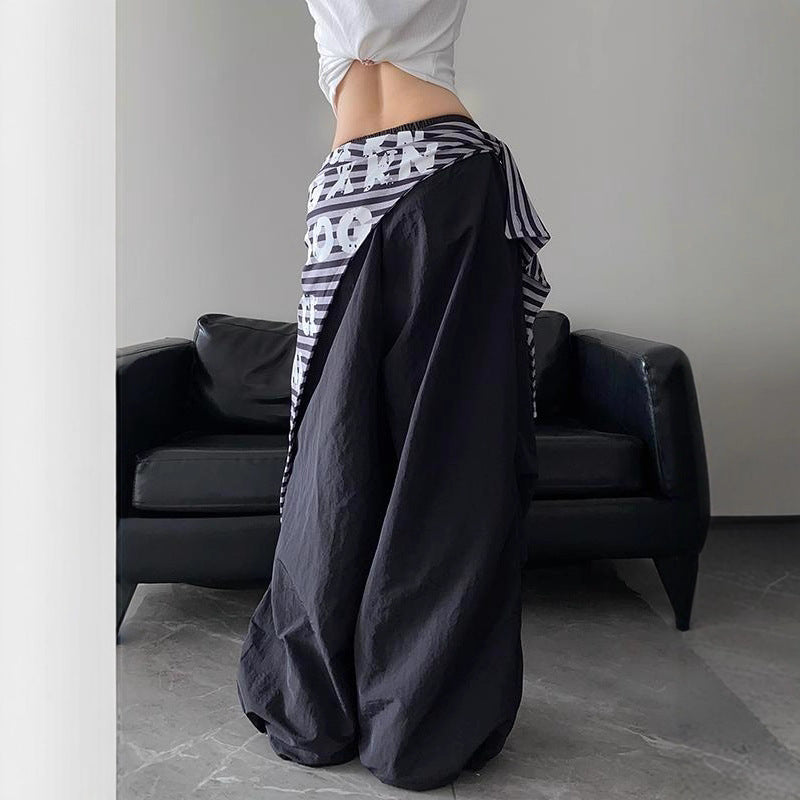 Womens casual pants vintage striped hip hop scimitar pants