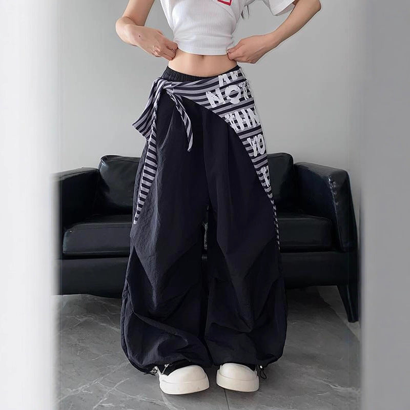 Womens casual pants vintage striped hip hop scimitar pants