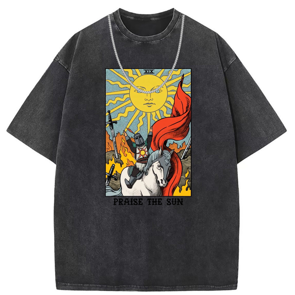 Mens T Shirts Washed Old Punk Short Sleeve T-Shirts