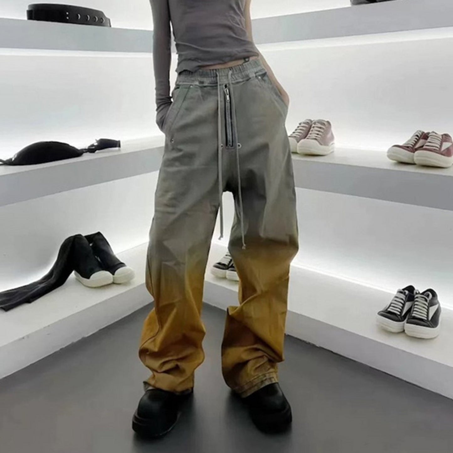 MIJKO Men's Vintage Pants MIJKO Men's Women's Design Pants Waist Casual Jeans