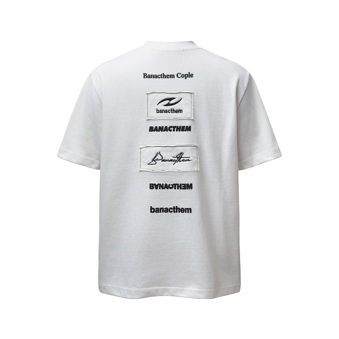 Men t shirts retro double yarn letter embroider distressed loose short sleeves