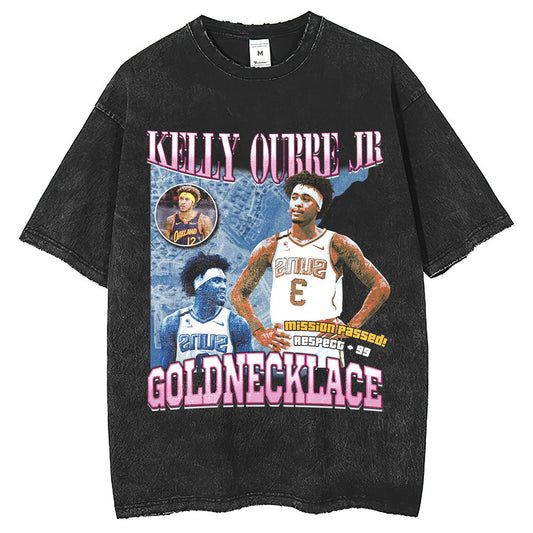 Mens T Shirts Washed Old T-Shirts Kelly Prints Loose
