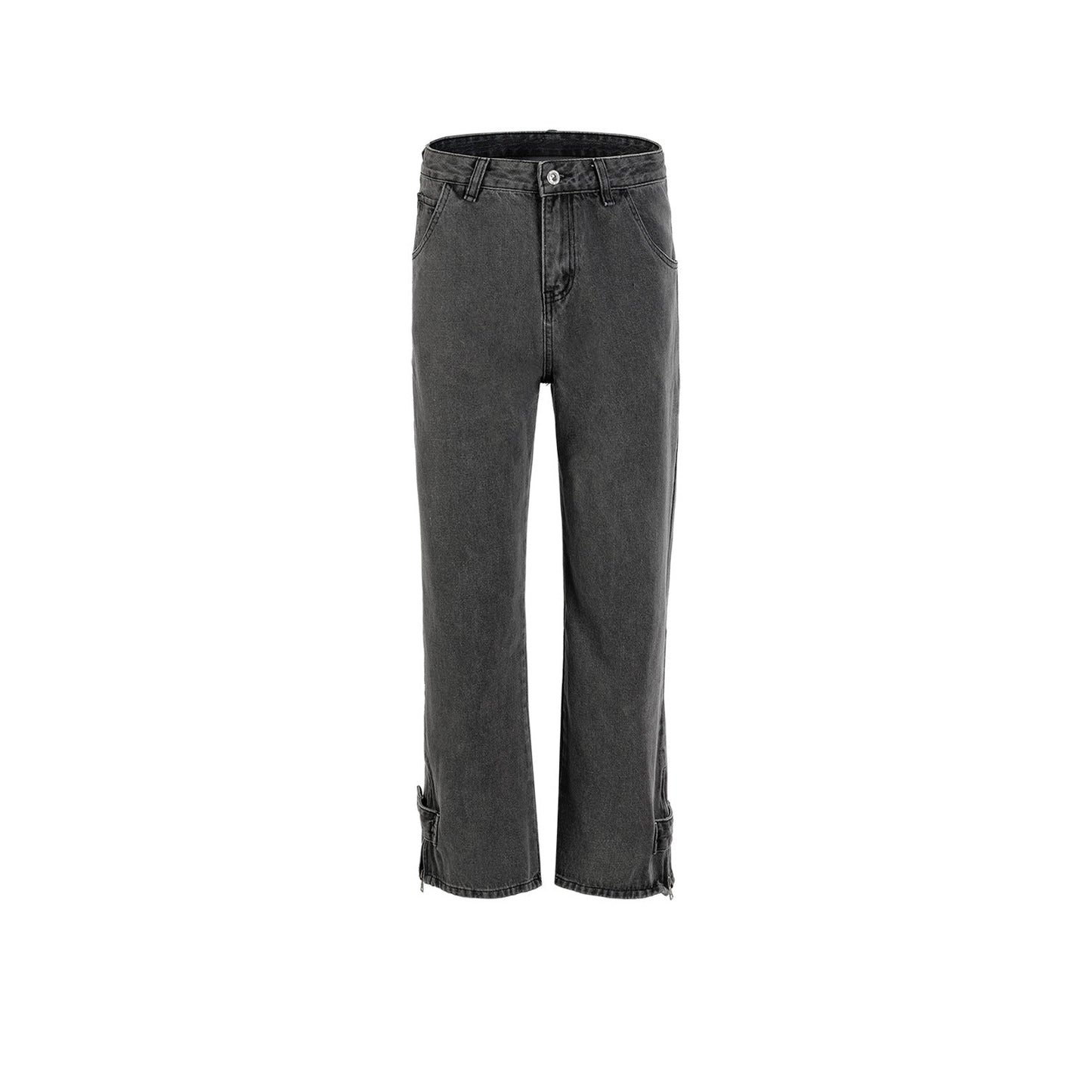 MIJKO Men's Vintage Pants MIJKO washed old trousers men's and women's wide trousers feet gray jeans