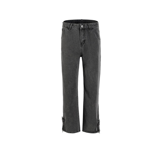 MIJKO Men's Vintage Pants MIJKO washed old trousers men's and women's wide trousers feet gray jeans