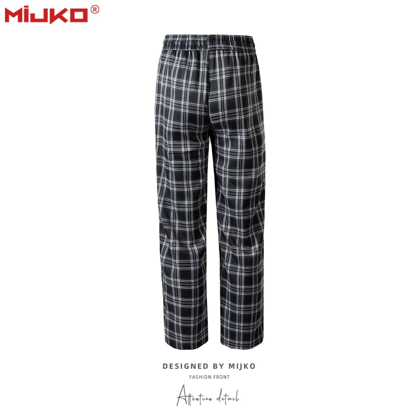 MIJKO Mens Vintage Pants Drawstring Cotton Casual Plaid Pants
