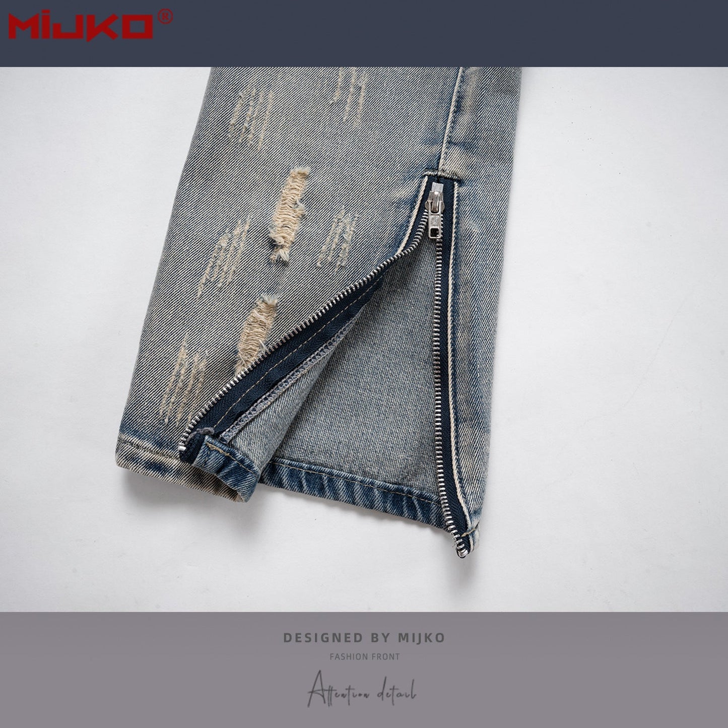 MIJKO Mens Vintage Pants Ripped Jeans