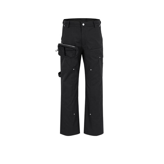 MIJKO Mens Vintage Pants MIJKO Pocket Functional Wide-Foot Casual Pants