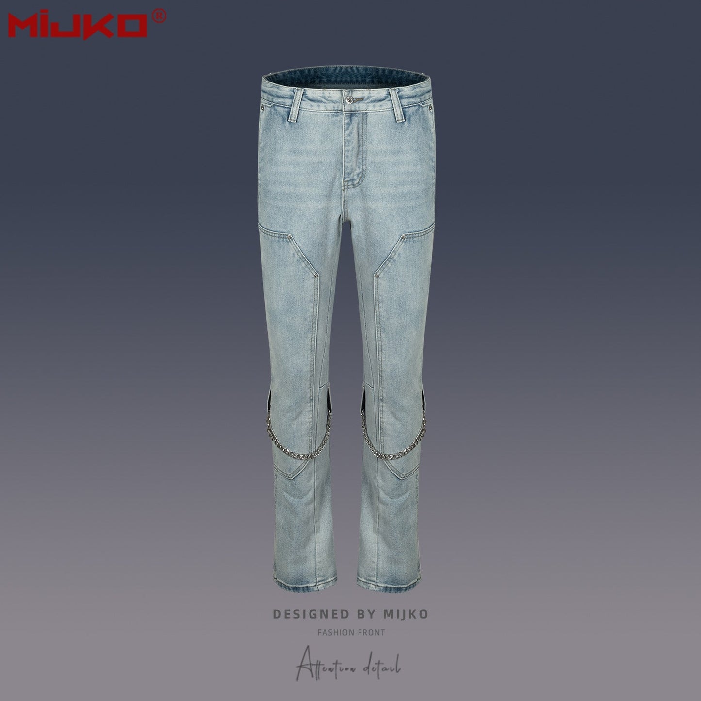 MIJKO Mens Vintage Pants Chain Decorative Casual Denim