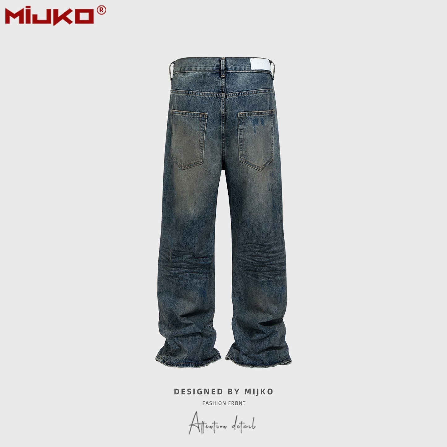 MIJKO Mens Vintage Pants Washed Water Old Embroidered Unisex Pants