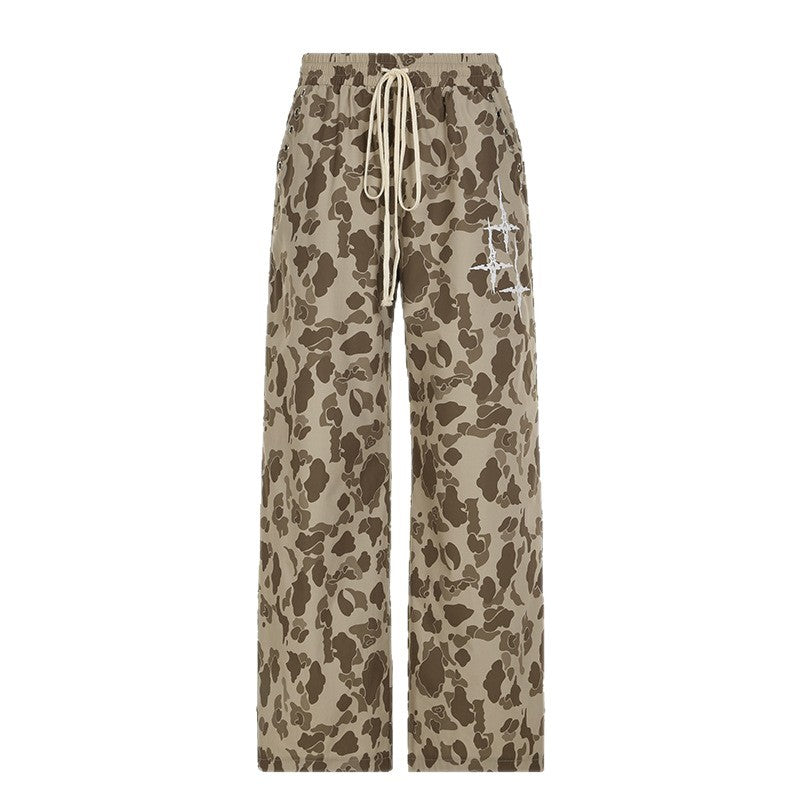 Womens casual pants leopard hip hop camouflage pants loose wide leg cargo pants