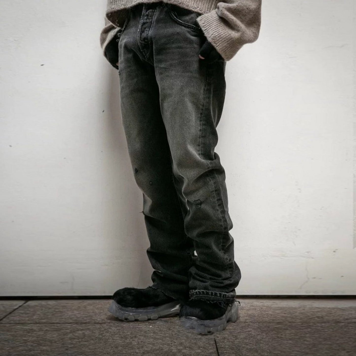 MIJKO Men's Vintage Pants MIJKO Men's Women's Old Pussy Beard Pants Long Pants Slight Pull Jeans