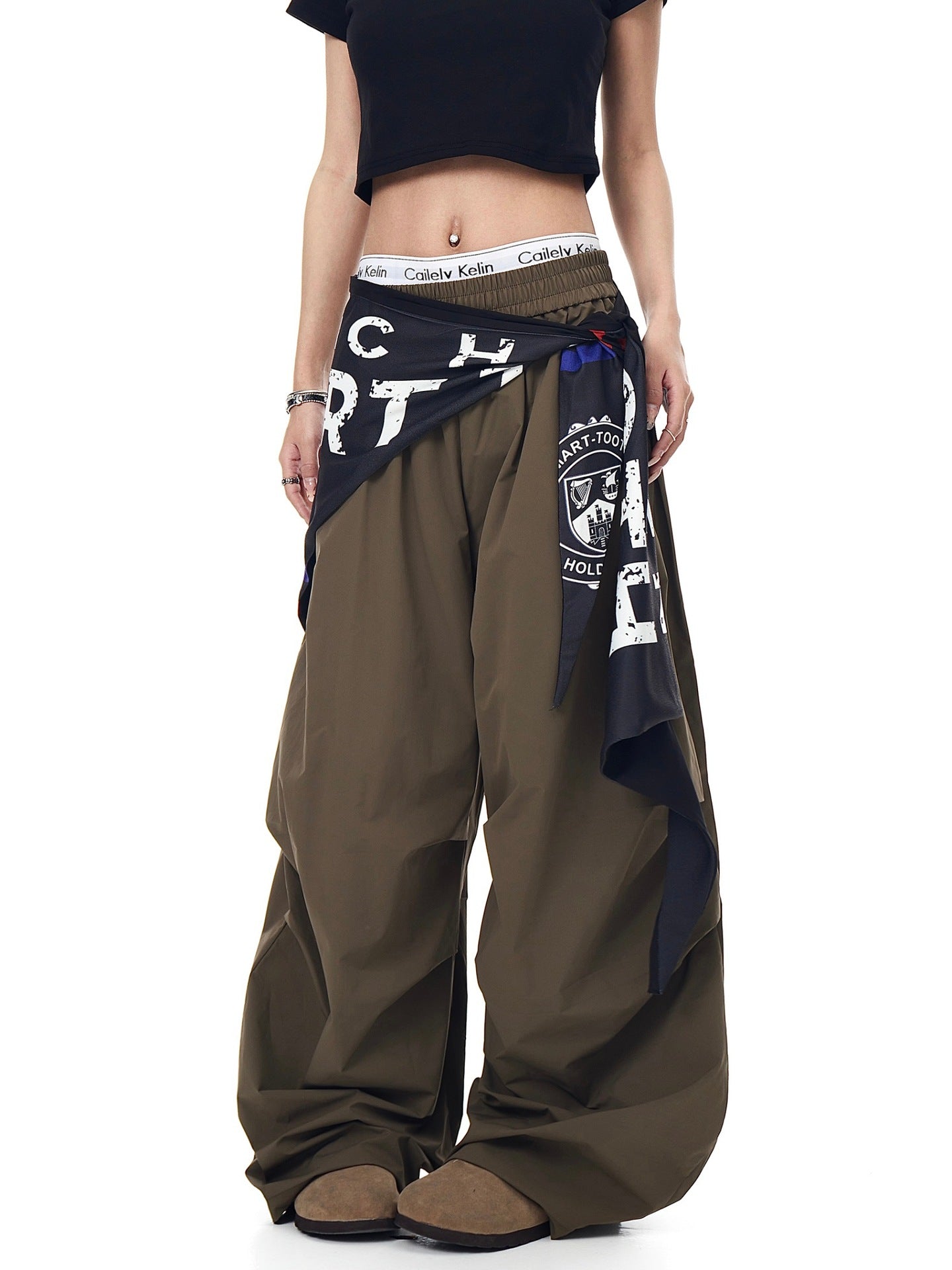 Women casual pants retro hip hop scimitar pants overalls wide leg pants