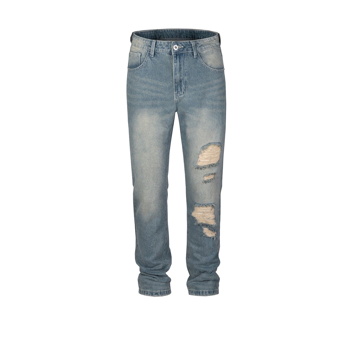 MIJKO Men's Vintage Pants MIJKO Washed Old Trousers Men's and Women's Ripped Slim-Fit Jeans
