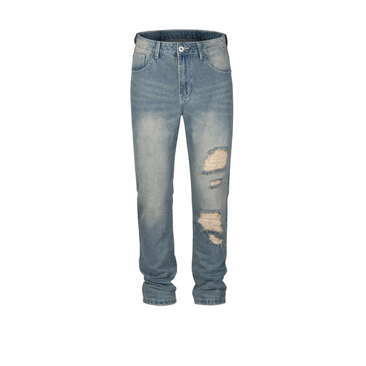 MIJKO Men's Vintage Pants MIJKO Washed Old Trousers Men's and Women's Ripped Slim-Fit Jeans