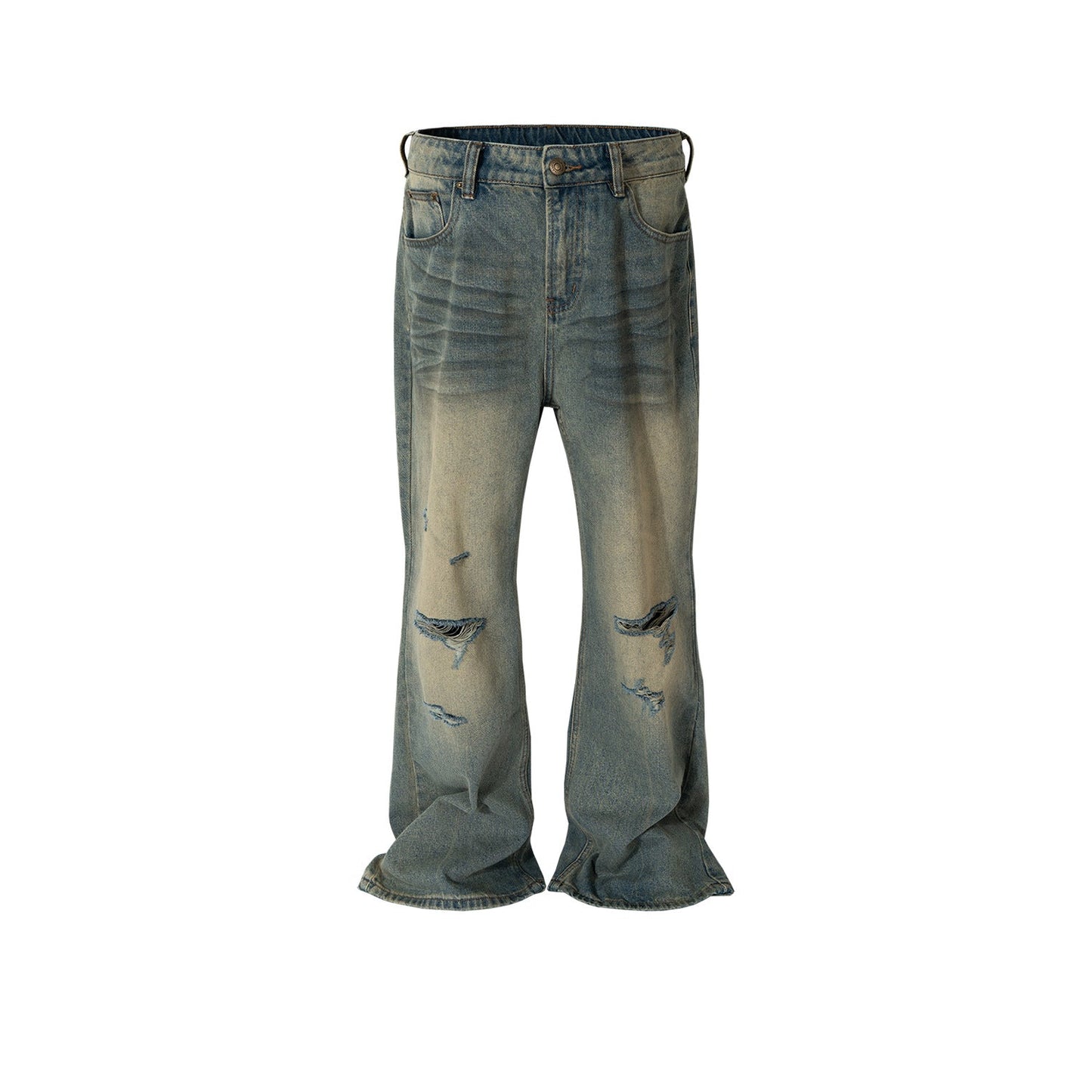 MIJKO Men Vintage Pants MIJKO washed old trousers slightly ripped blue jeans