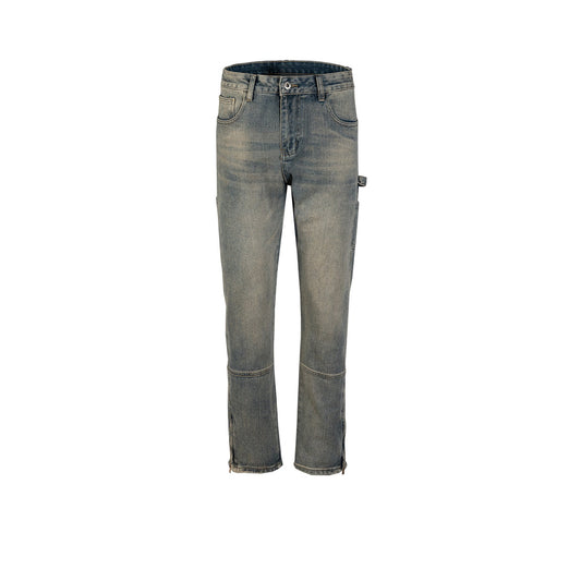 MIJKO Men's Vintage Pants MIJKO washed old trousers men's and women's wide-footed jeans