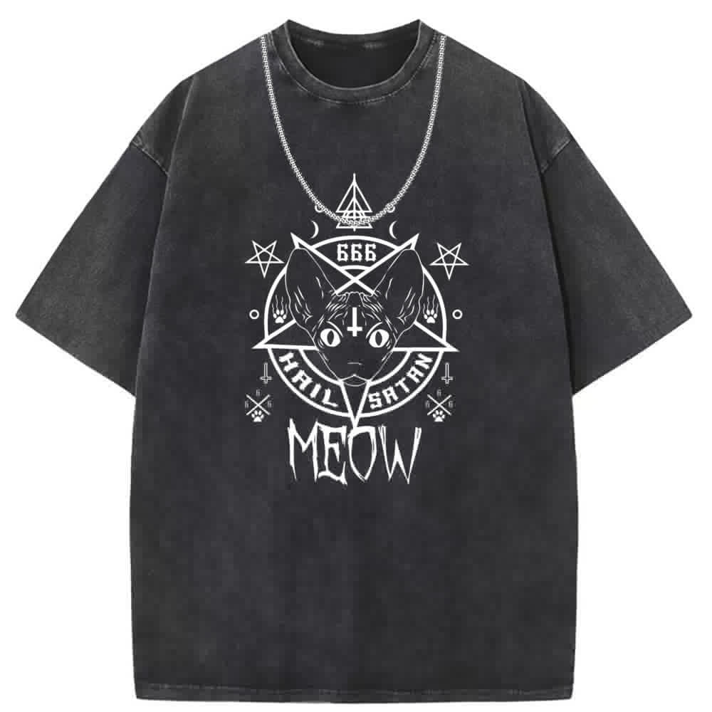 Men T Shirts Washed old punk cotton printed short-sleeved T-shirt