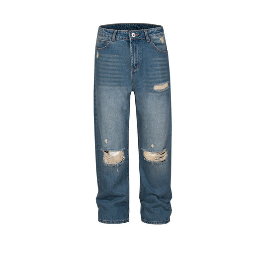 MIJKO Men's Vintage Pants MIJKO Men's Women's Washed White Trousers Straight Jeans