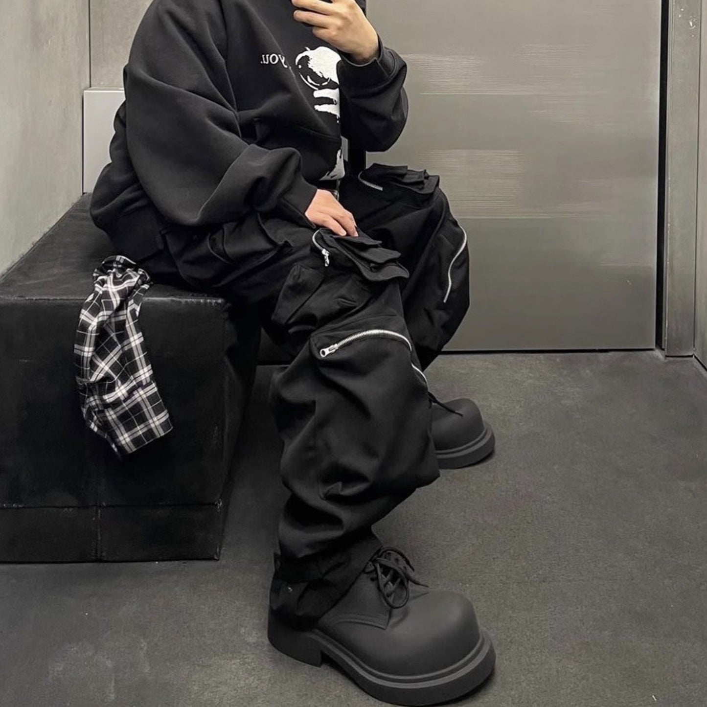 MIJKO Men Vintage Pants MIJKO Casual Pants Functional Multi-Bag Wide Leg Pants