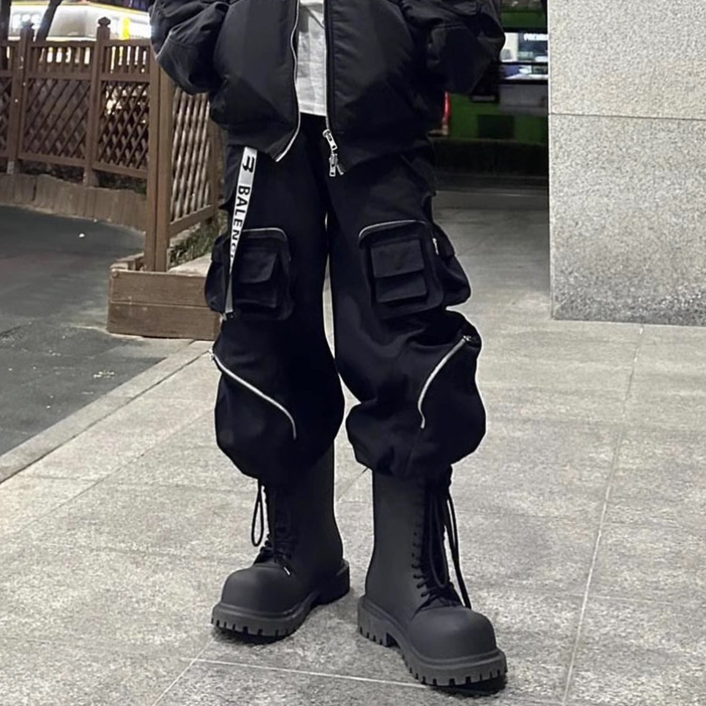 MIJKO Men Vintage Pants MIJKO Casual Pants Functional Multi-Bag Wide Leg Pants