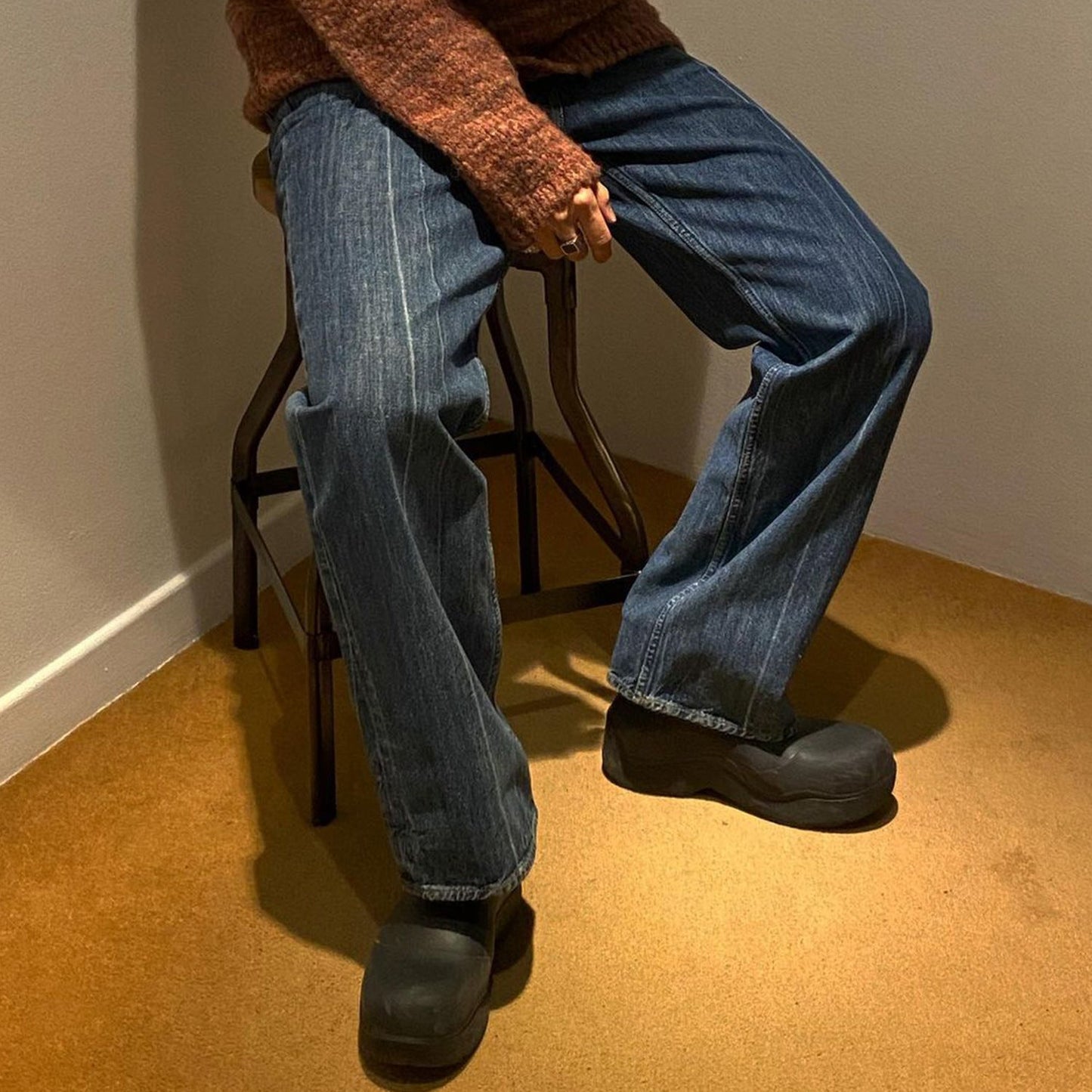 MIJKO Men's Vintage Pants MIJKO Trousers Men's and Women's Straight Washed Blue Old Jeans