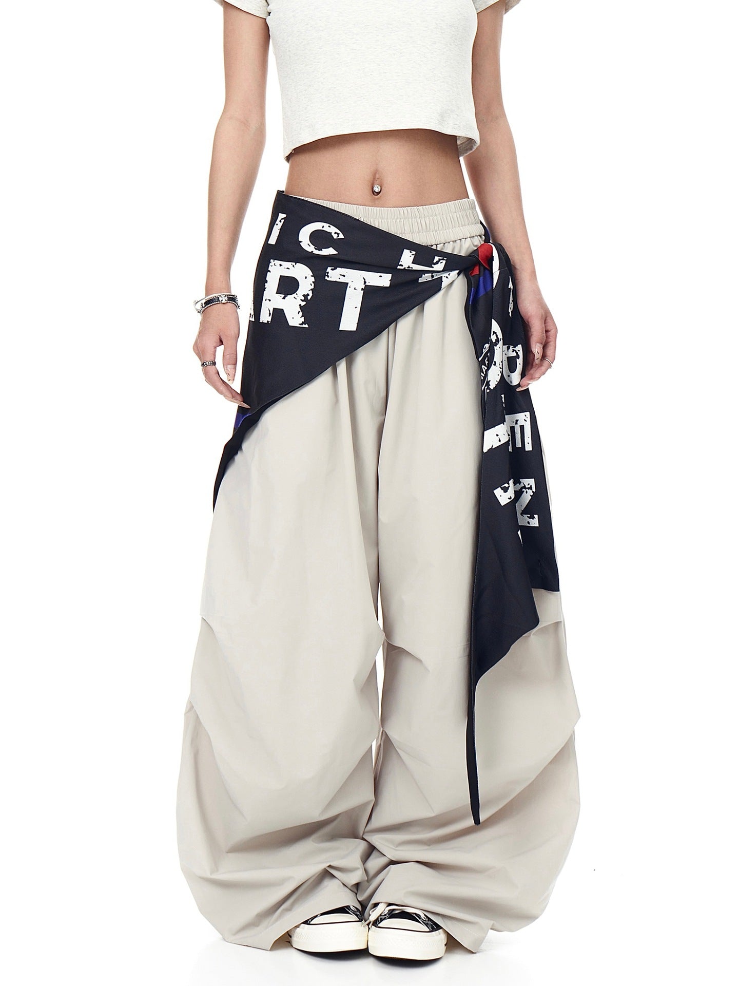 Women casual pants retro hip hop scimitar pants overalls wide leg pants