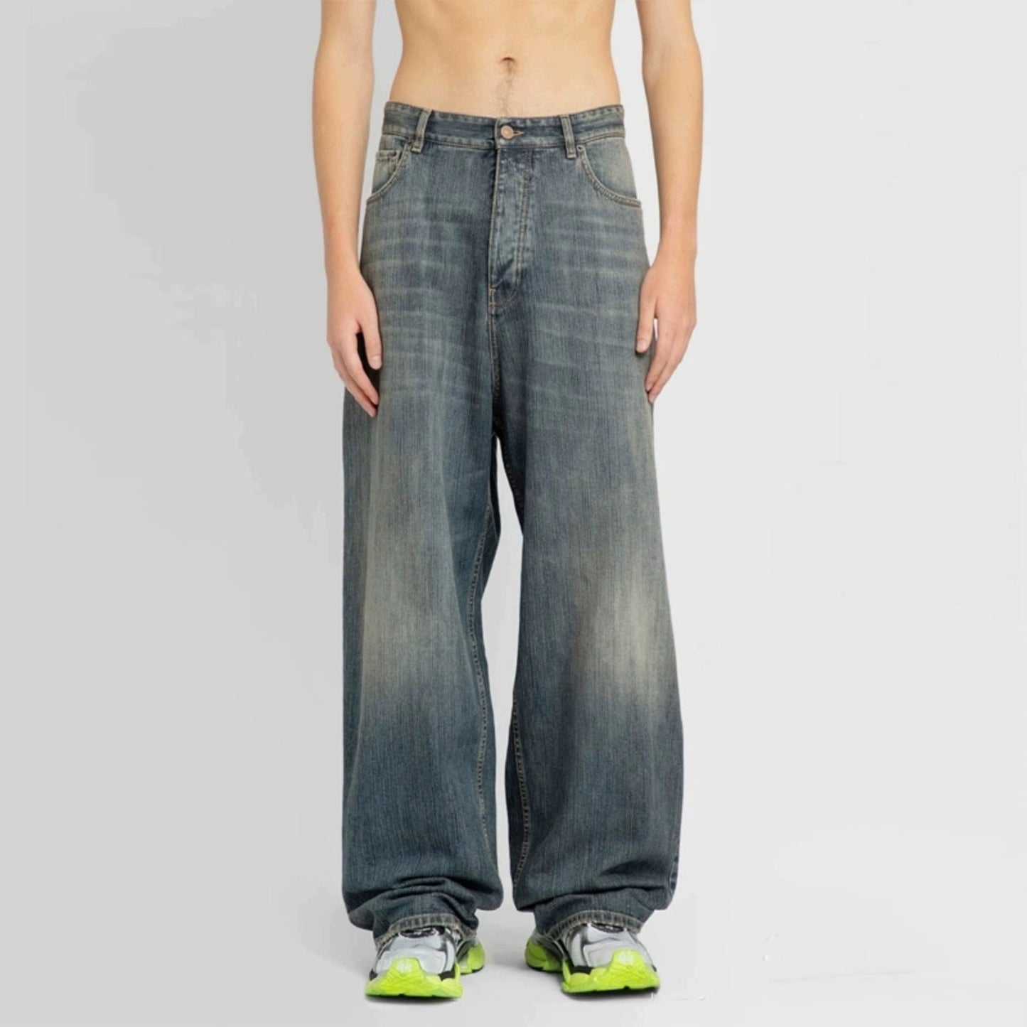 MIJKO Mens Vintage Pants MIJKO Mens Women's Old Baggy Trousers Straight Jeans