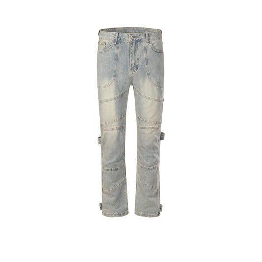 MIJKO Men's Vintage Pants MIJKO Men's Women's Wash Water Old Trousers Splicing Jeans