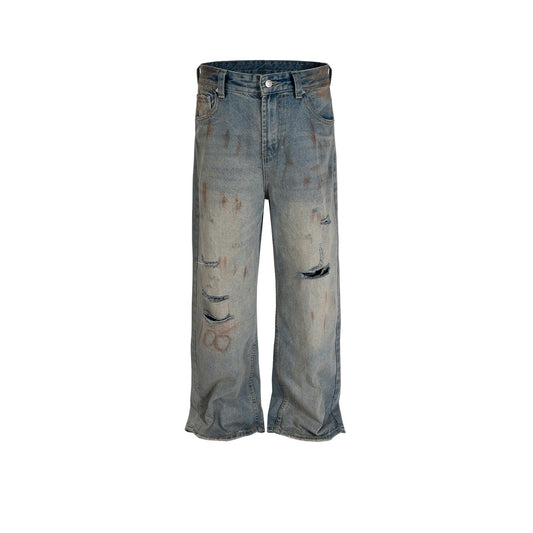 MIJKO Men's Vintage Pants MIJKO Rust-dyed white trousers men's and women's jeans