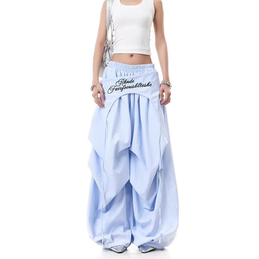 Women casual pants vintage alphabet embroidered casual striped wide-leg pants