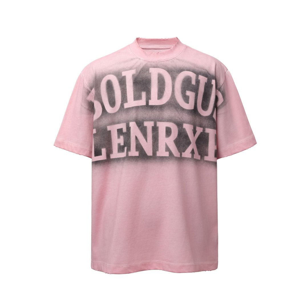 Men t shirts retro double yarn washed distressed printing loose short sleeves