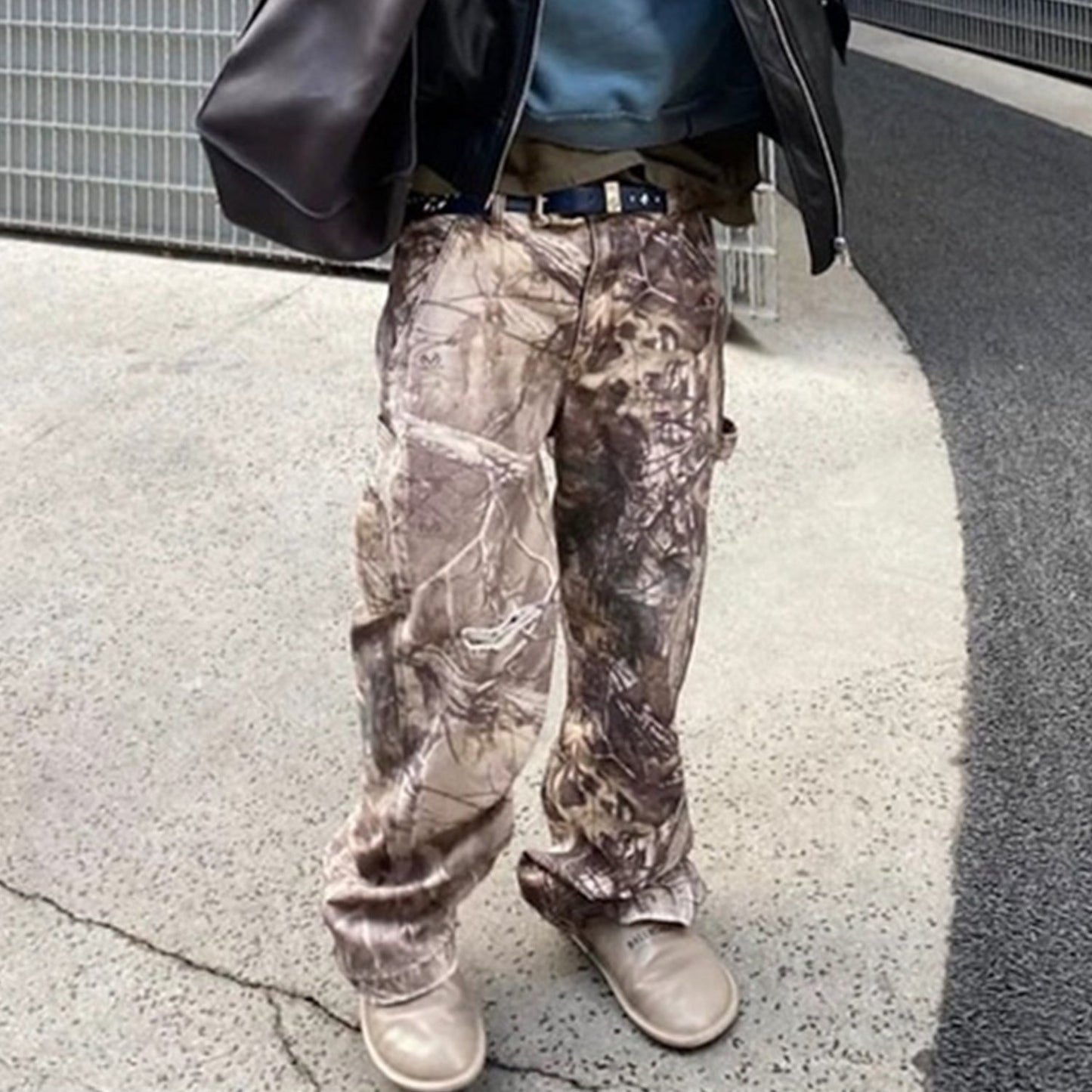 MIJKO Men's Vintage Pants MIJKO slim-fit trousers men's and women's straight camouflage old faded jeans