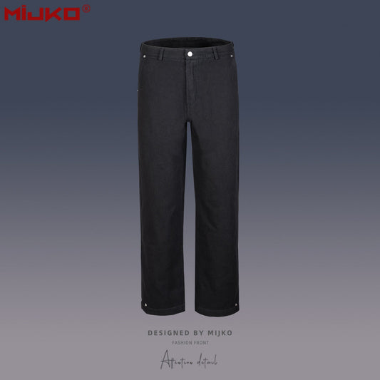 MIJKO Mens Vintage Pants Black Denim Casual Pants