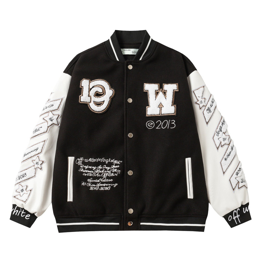 Off White Jacket Spring Autumn OW Witch Group Towel Embroidered Baseball Jacket Jacket