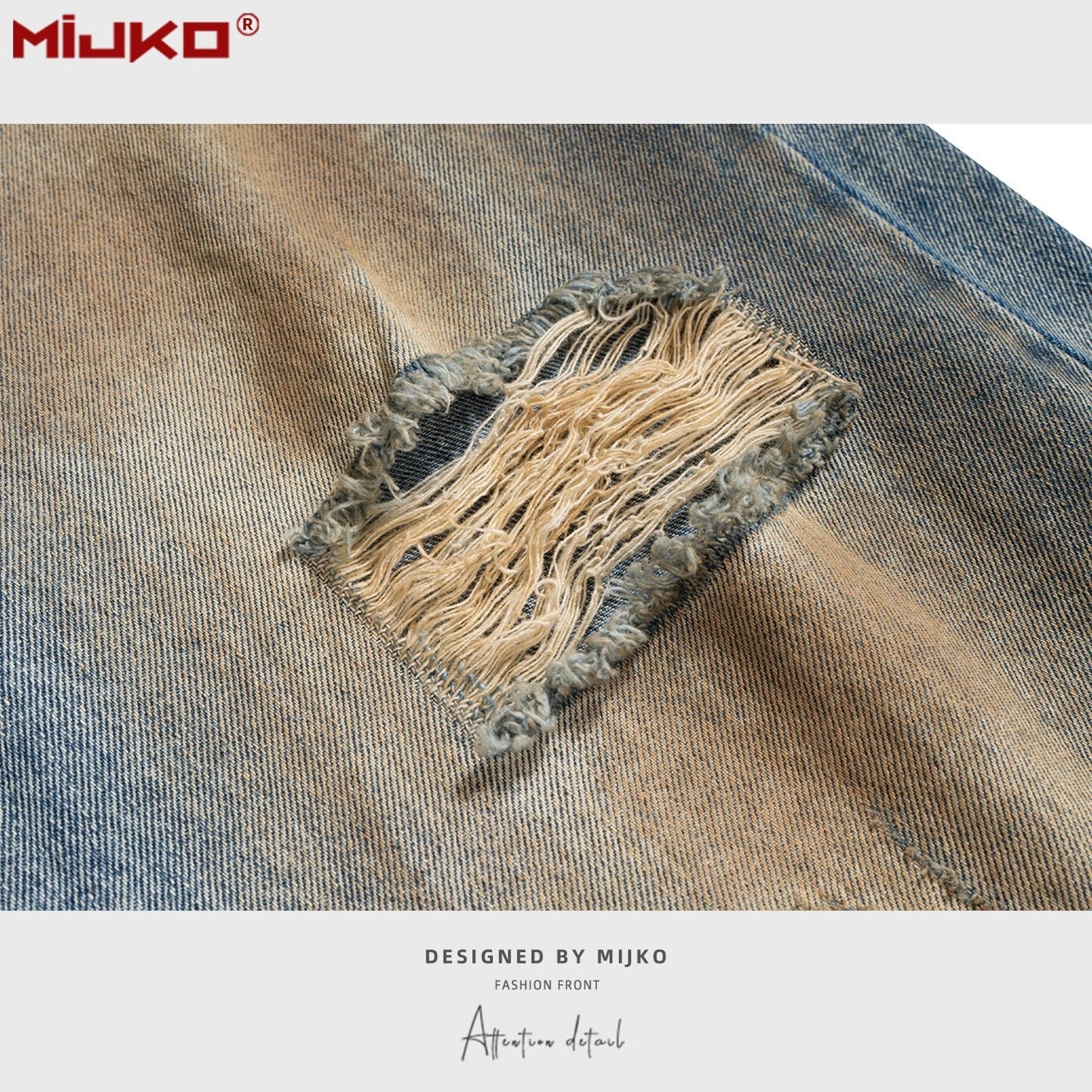 MIJKO Mens Vintage Pants Ripped Old Blue Jeans