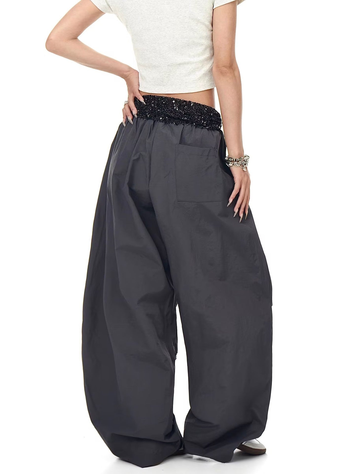 Womens casual pants retro belt loose casual hip hop scimitar pants