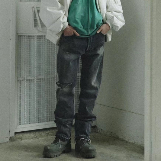 MIJKO Men Vintage Pants MIJKO Washed Pants Slim-fit Jeans