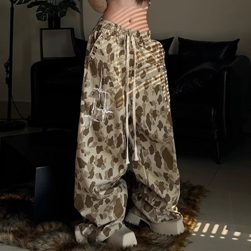 Womens casual pants leopard hip hop camouflage pants loose wide leg cargo pants