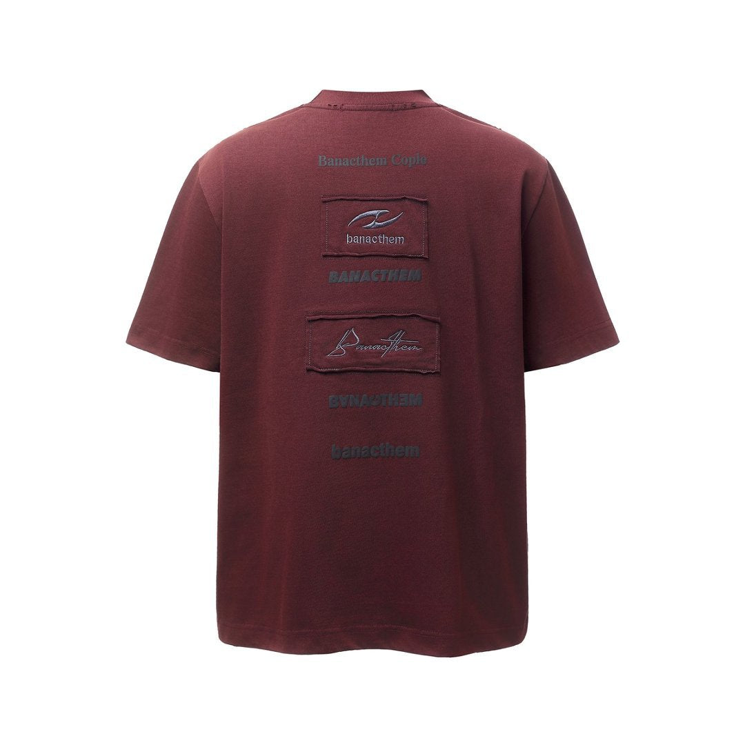 Men t shirts retro double yarn letter embroider distressed loose short sleeves