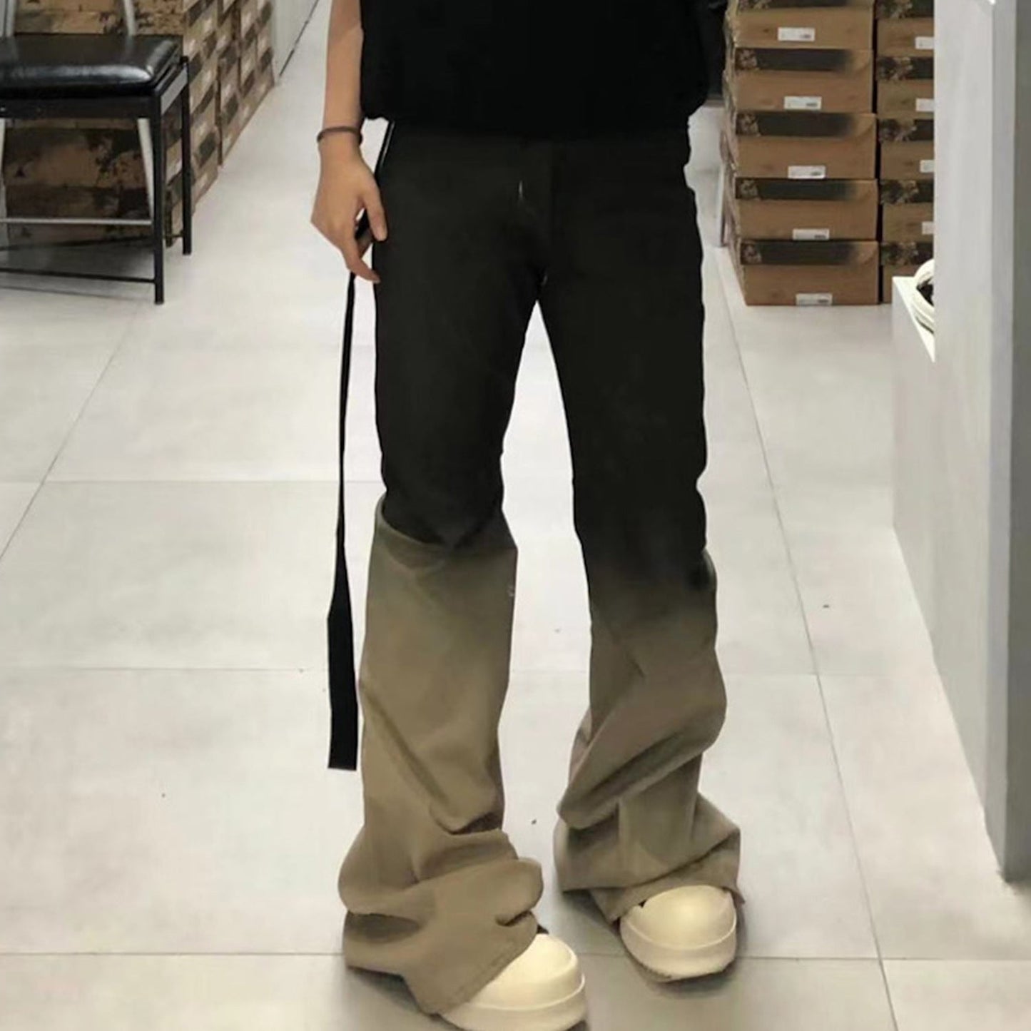 MIJKO Mens Vintage Pants Gradual Change Color Unisex Bootcut Pants