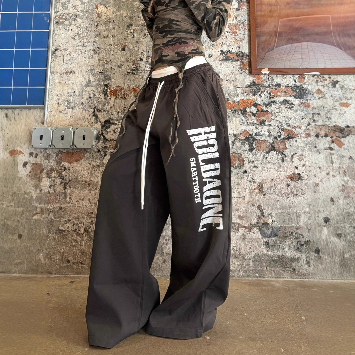 Women's casual pants - vintage letter print - autumn loose fit