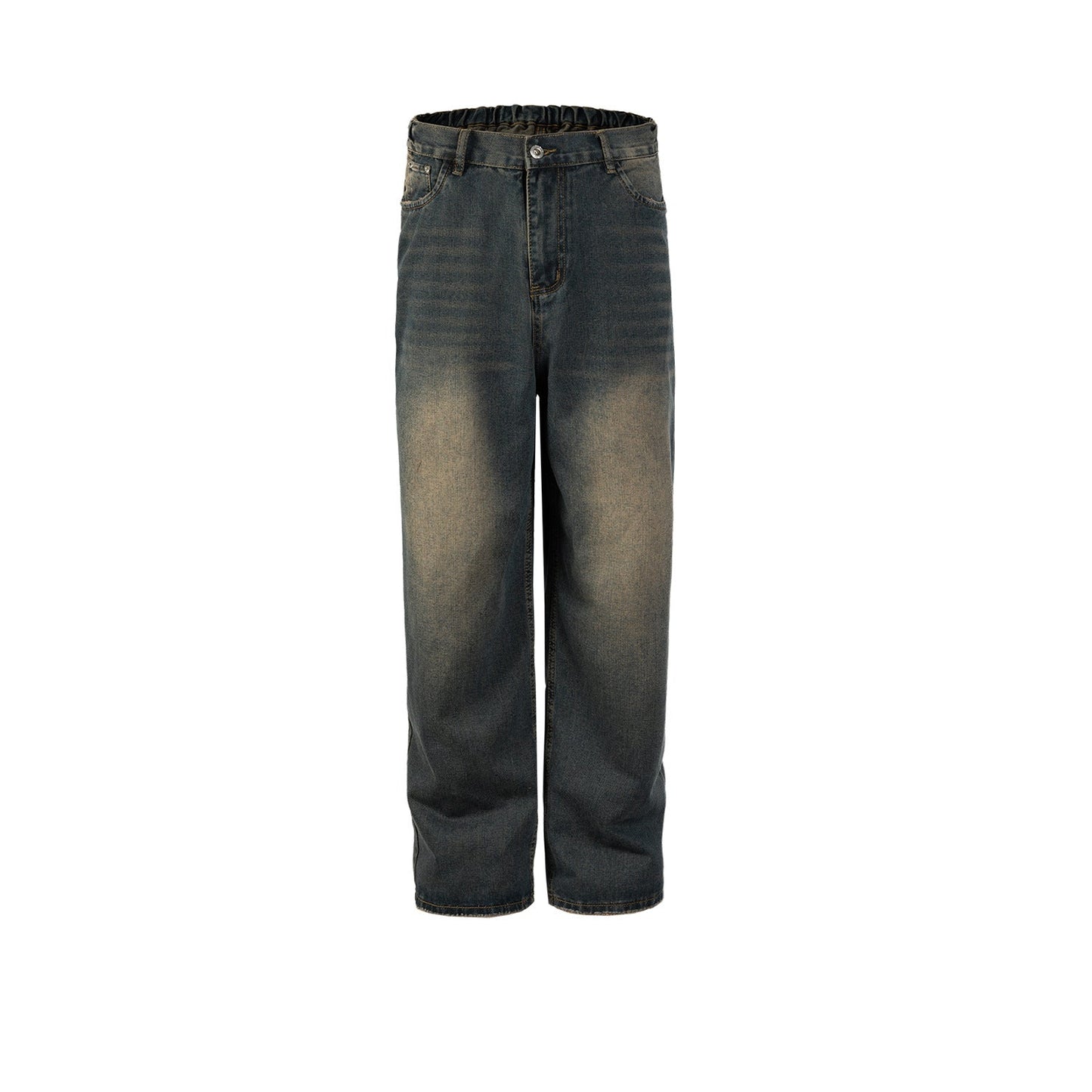 MIJKO Men Vintage Pants MIJKO retro washing water old trousers men's and women's straight jeans