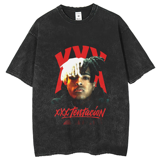 Mens T Shirts Vintage Washing T-Shirt Tentacion Print Loose